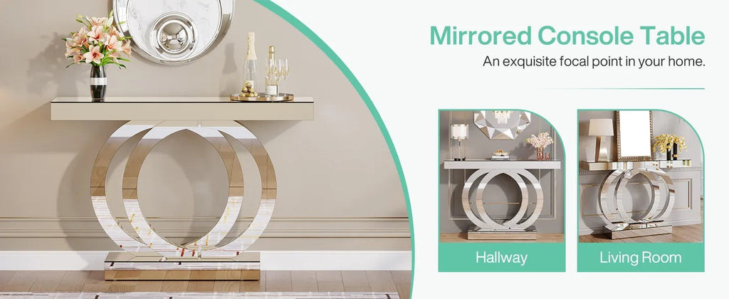 43.3-Inch (110cm)Mirrored Console Table, Modern Entryway Table with Thickened