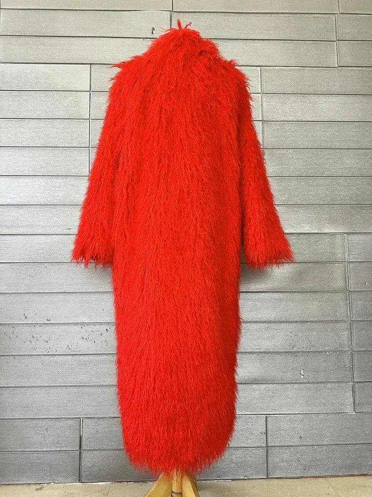 Faux Fur Jacket Women Long Coat Thick Fluffy Winter Warm Shaggy Overcoat Open