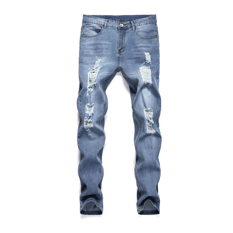 2025 New Fashion Street Style Ripped Skinny Jeans Men Vintage wash Solid Denim