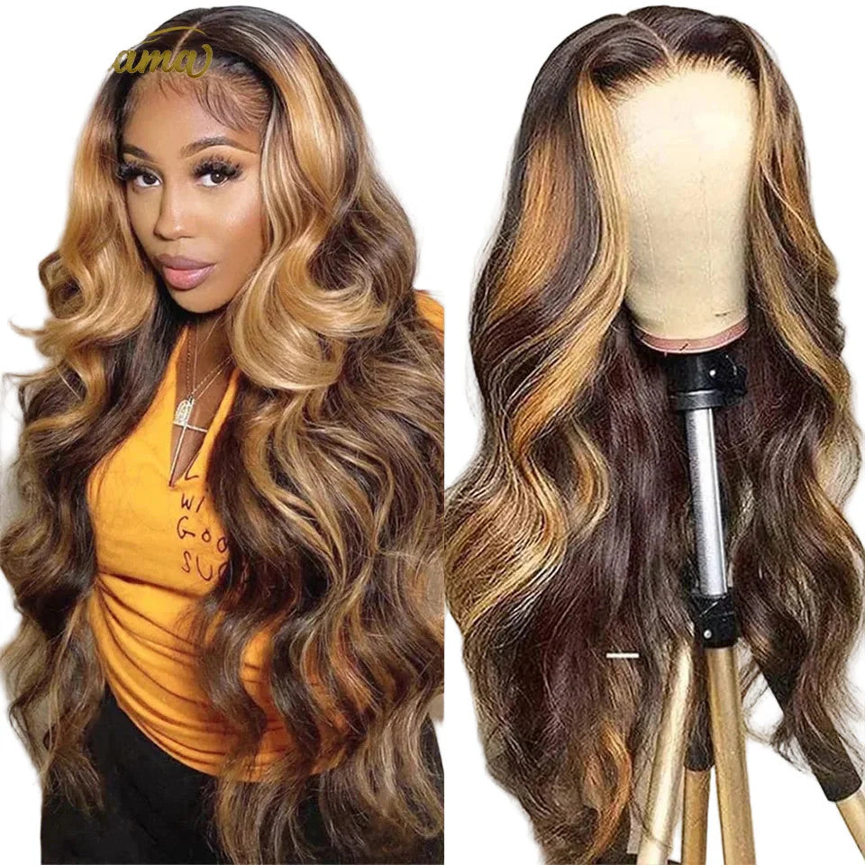 P4/27 Highlight Color Human Hair Wigs 13x4 Transparent Lace Frontal Wig Body