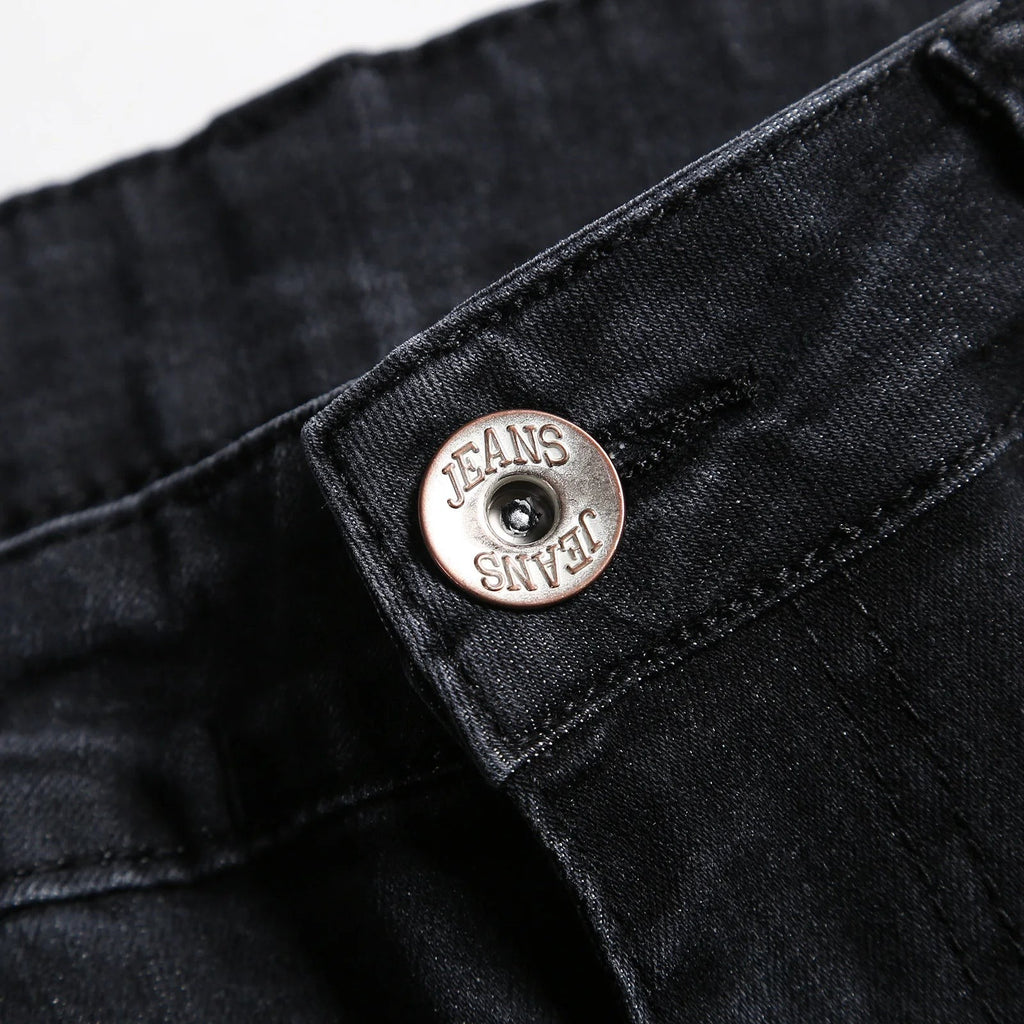 2025 New Fashion Street Style Ripped Skinny Jeans Men Vintage wash Solid Denim