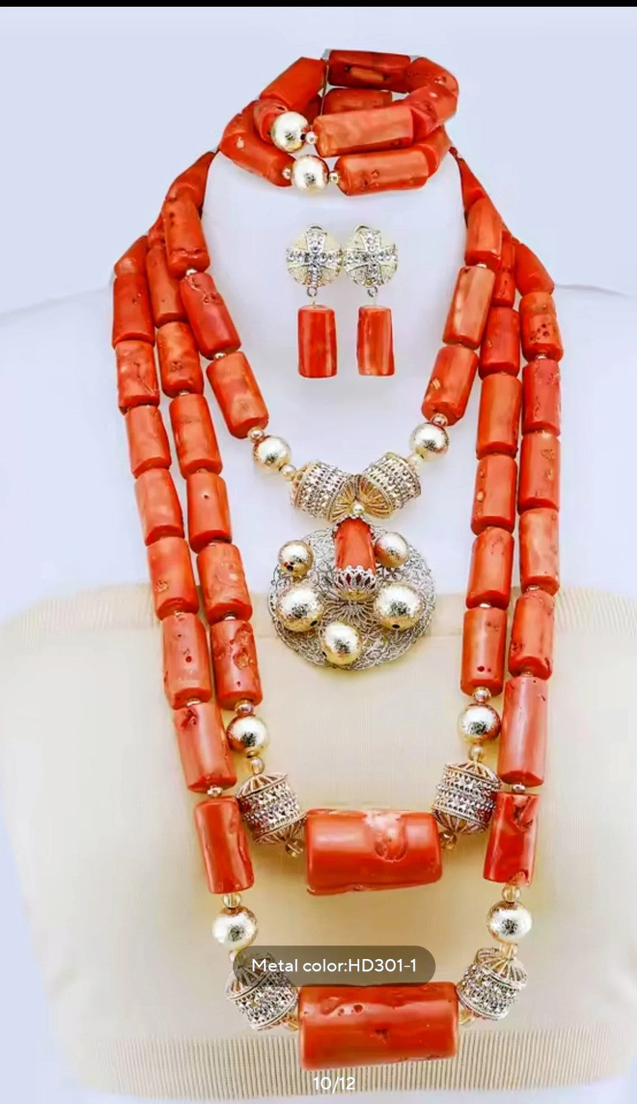 Double Layers Original Coral Nigerian Wedding Beads Jewelry Set Women Coral
