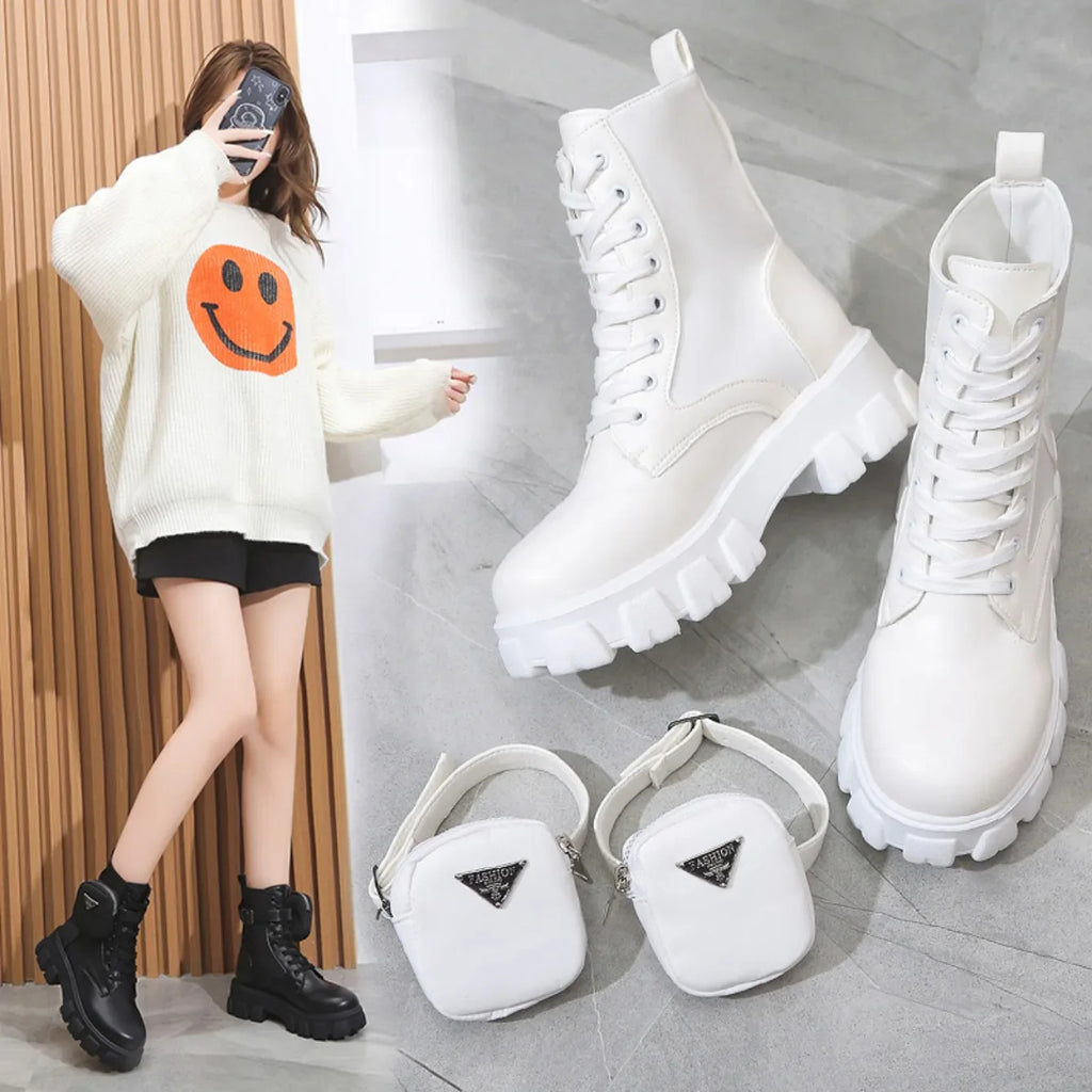 Women Motorcycle Leather Classic Punk Boots