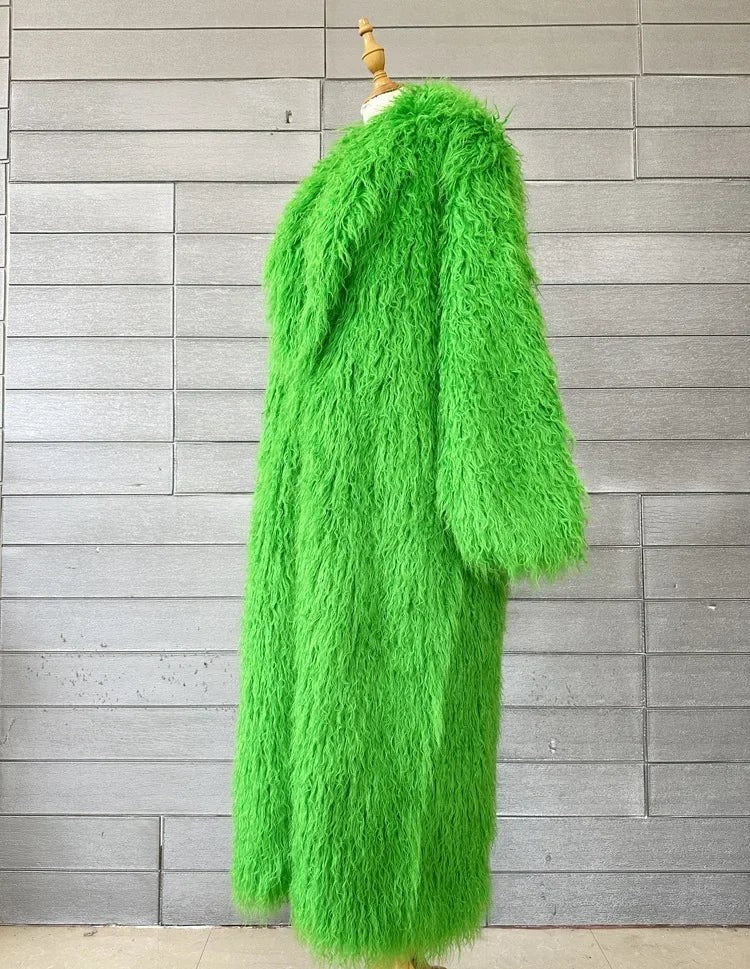 Faux Fur Jacket Women Long Coat Thick Fluffy Winter Warm Shaggy Overcoat Open