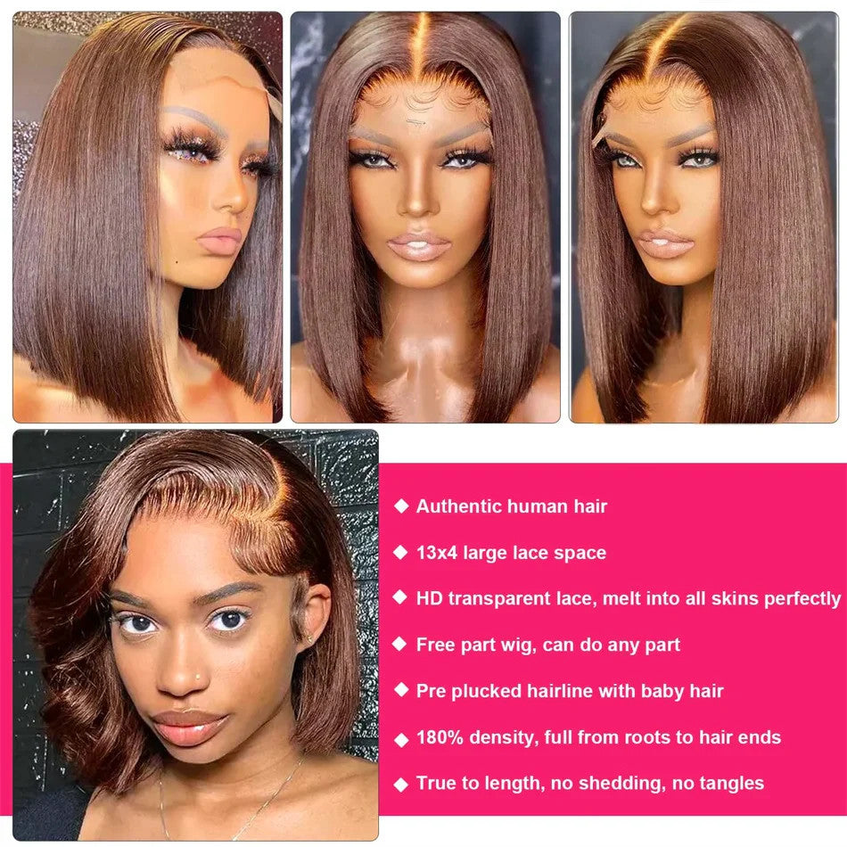 12A Double Drawn 210% Density Bone Straight Hair Bob Wig 13x4 Lace Front Wig