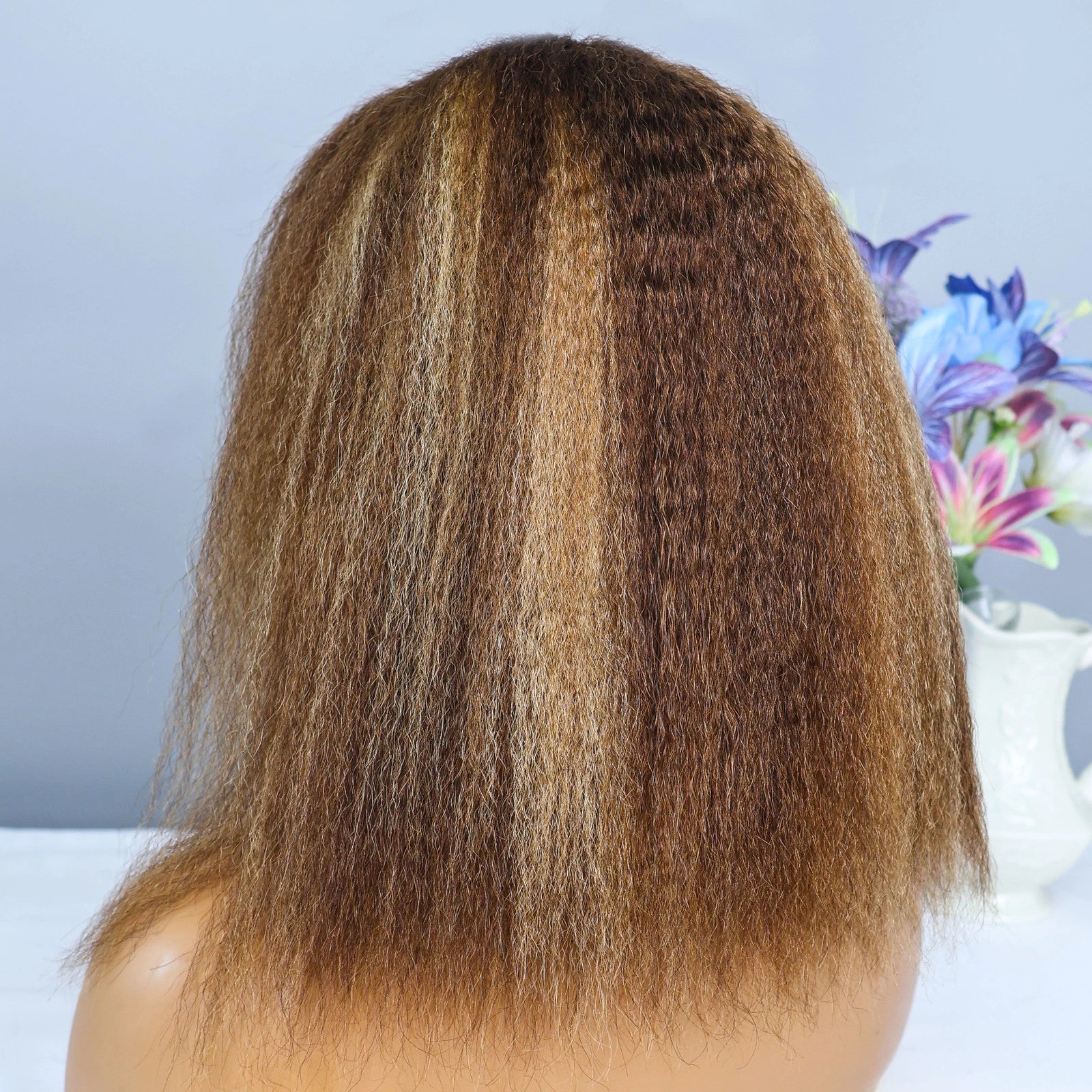 Kinky Straight 4/27 Highlight 13x4 Transparent Lace Frontal Human Hair Wigs
