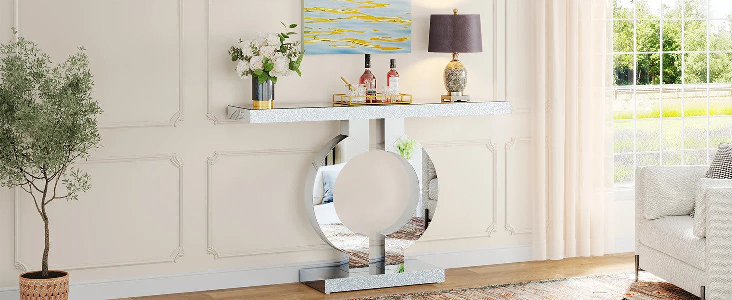 43.3-Inch (110cm)Mirrored Console Table, Modern Entryway Table with Thickened