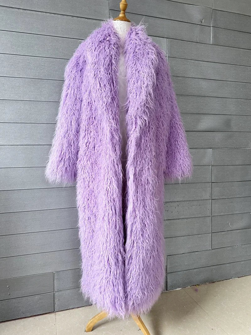 Faux Fur Jacket Women Long Coat Thick Fluffy Winter Warm Shaggy Overcoat Open
