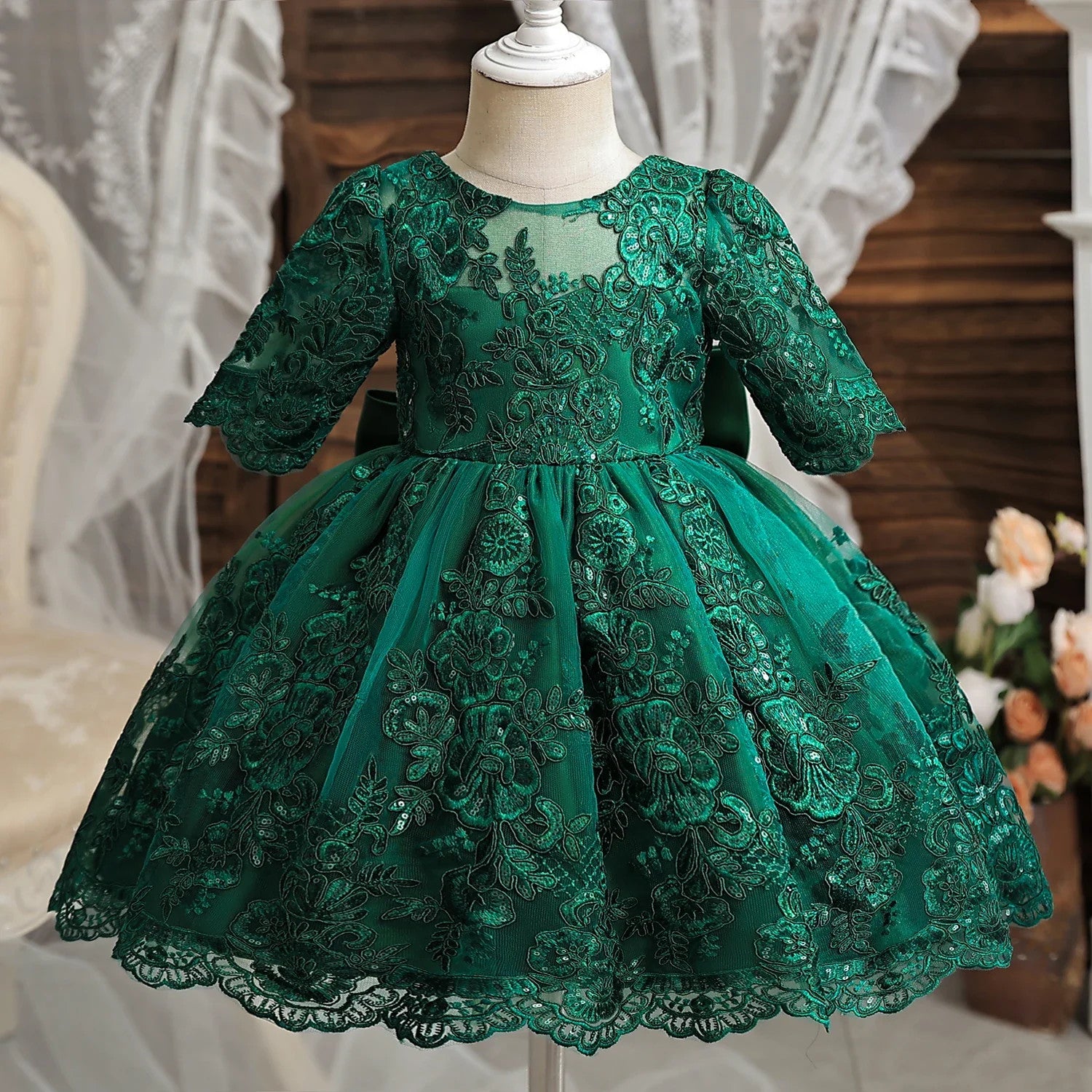 Girls And Toddler Long Sleeve Lace Birthday Tutu Princess Dress