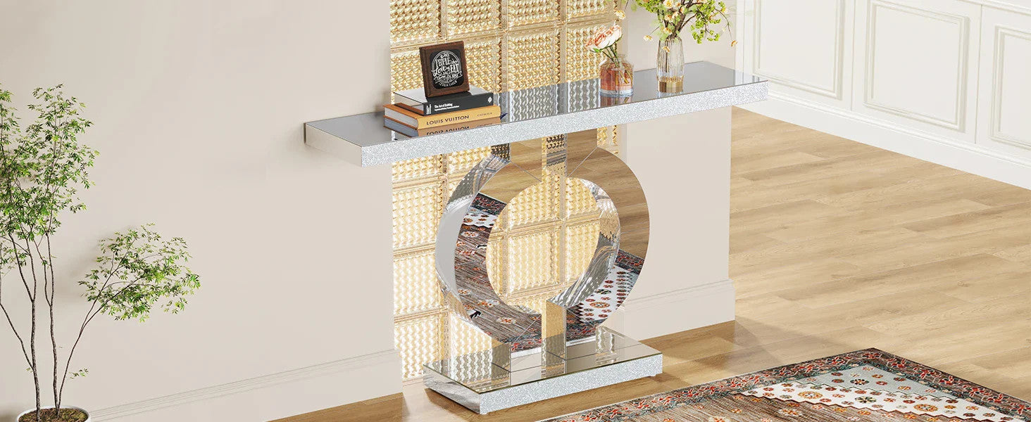 43.3-Inch (110cm)Mirrored Console Table, Modern Entryway Table with Thickened