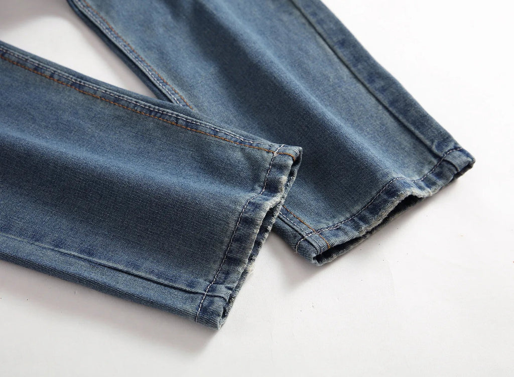 Streetwear Mens Slim Fit Ripped Straight Jeans Daily Male jeans pants Autumn