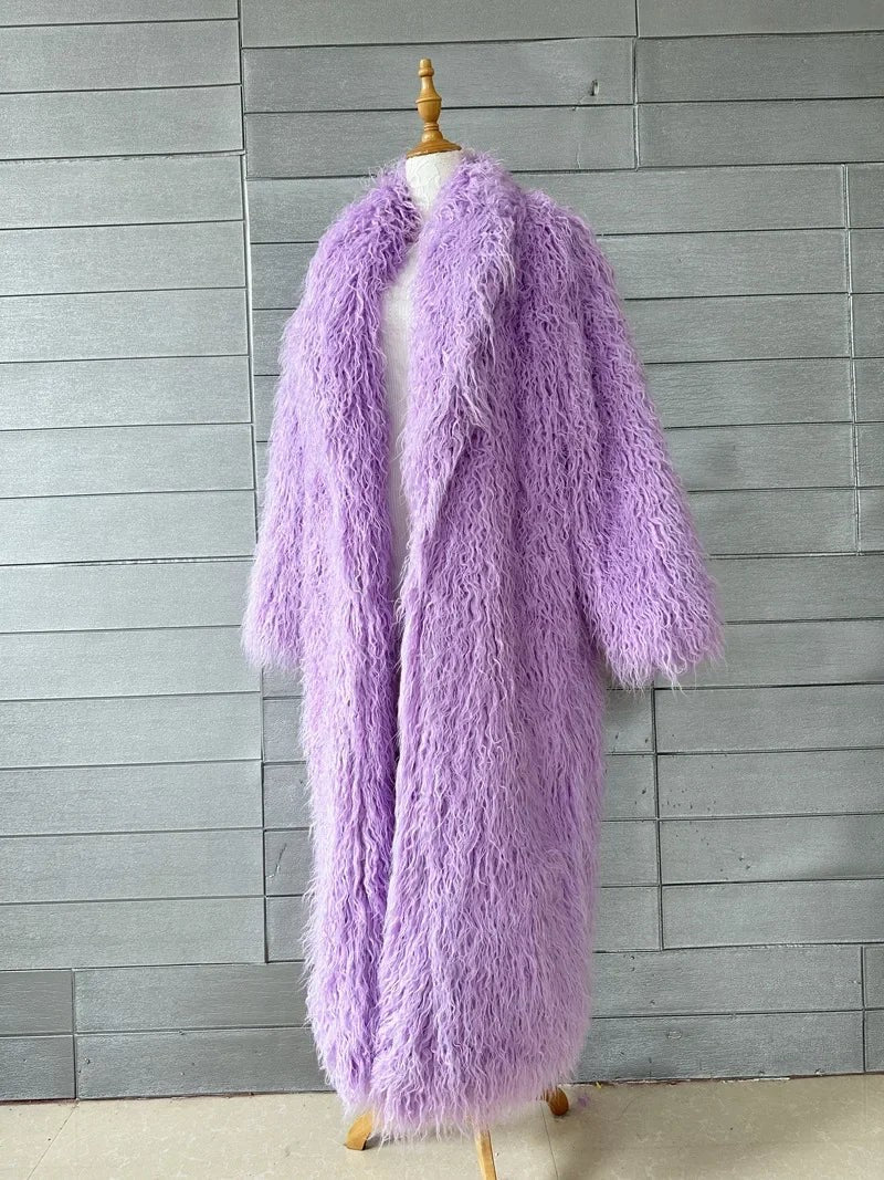 Faux Fur Jacket Women Long Coat Thick Fluffy Winter Warm Shaggy Overcoat Open