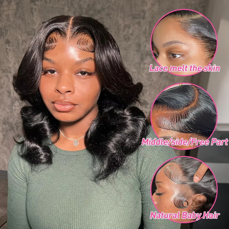 250% Body Wave HD Lace Frontal Wig Short Bob Wig Human Hair Glueless Human Hair