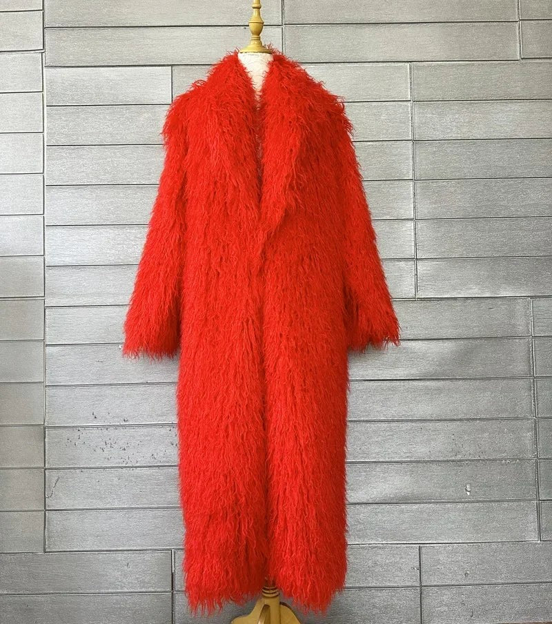 Faux Fur Jacket Women Long Coat Thick Fluffy Winter Warm Shaggy Overcoat Open