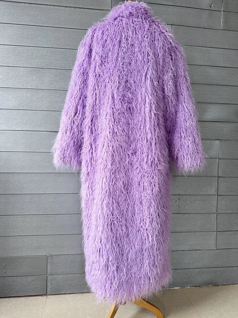 Faux Fur Jacket Women Long Coat Thick Fluffy Winter Warm Shaggy Overcoat Open