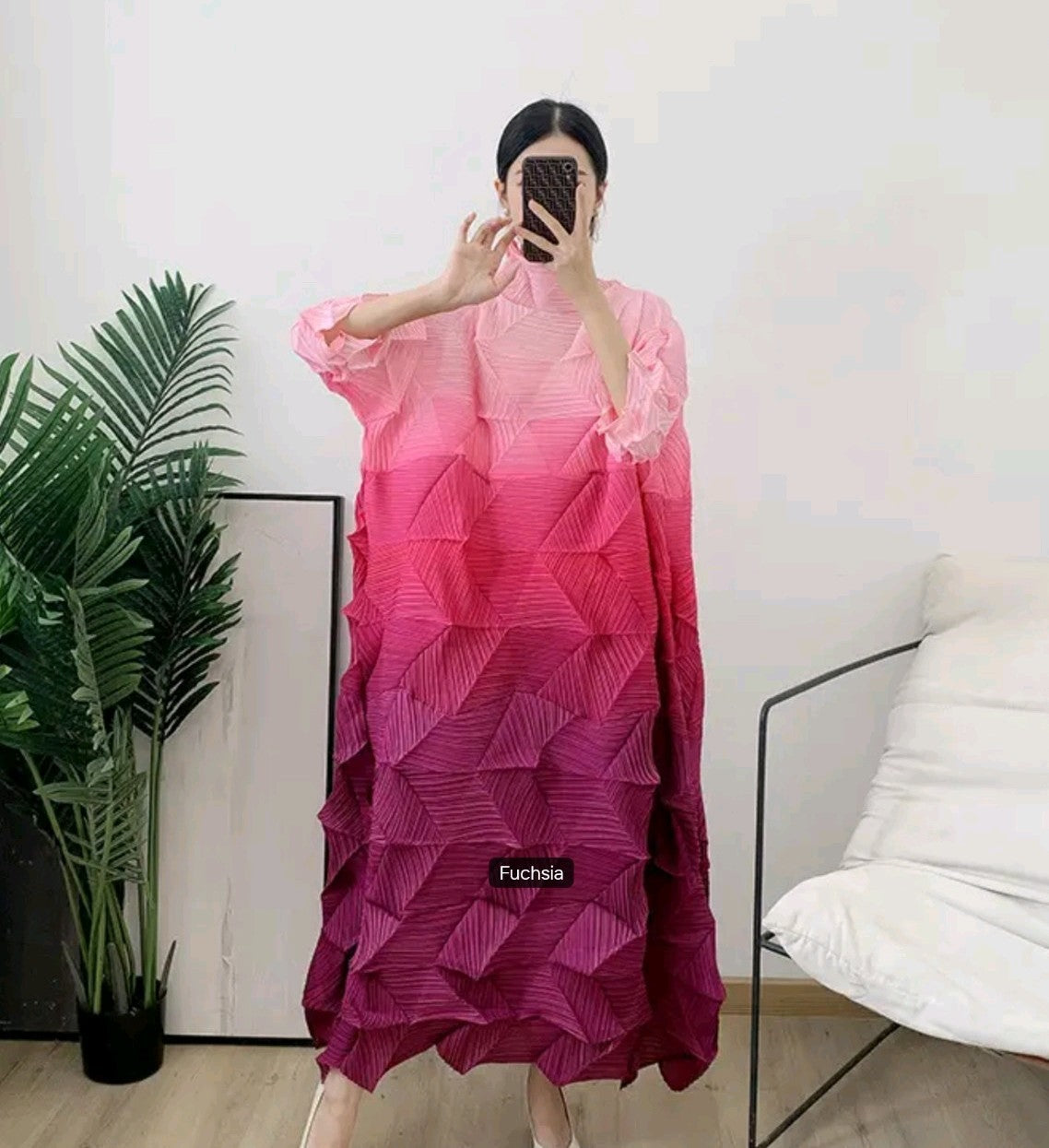 Women's Crinkle Diamond 3 Color Block Long Short Sleeve Dress