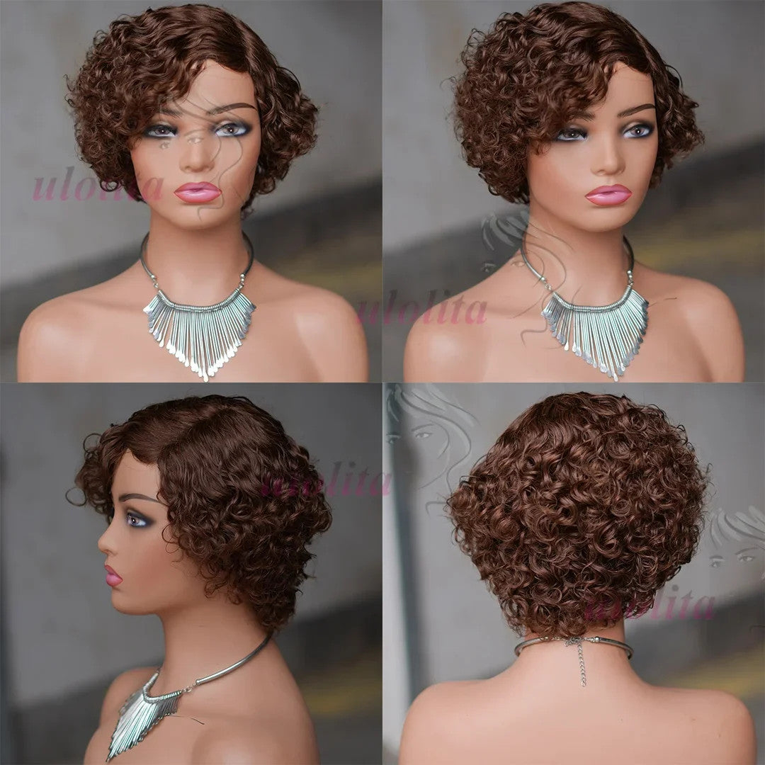 Ombre Blonde T1B27Pixie Cut Short Curly Bob Side Part Non Lace Front 100%