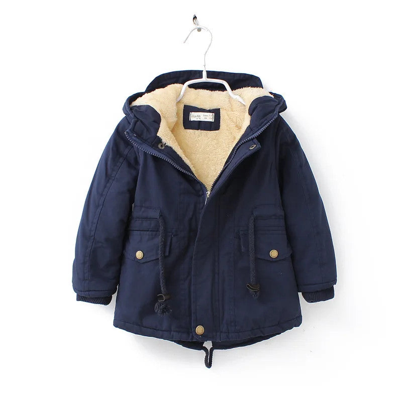 Winter Kids Clothes Plus Velvet Thicken Warm Jacket for Girls Casual Zipper