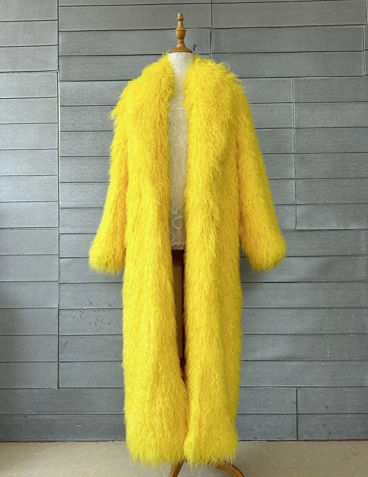 Faux Fur Jacket Women Long Coat Thick Fluffy Winter Warm Shaggy Overcoat Open