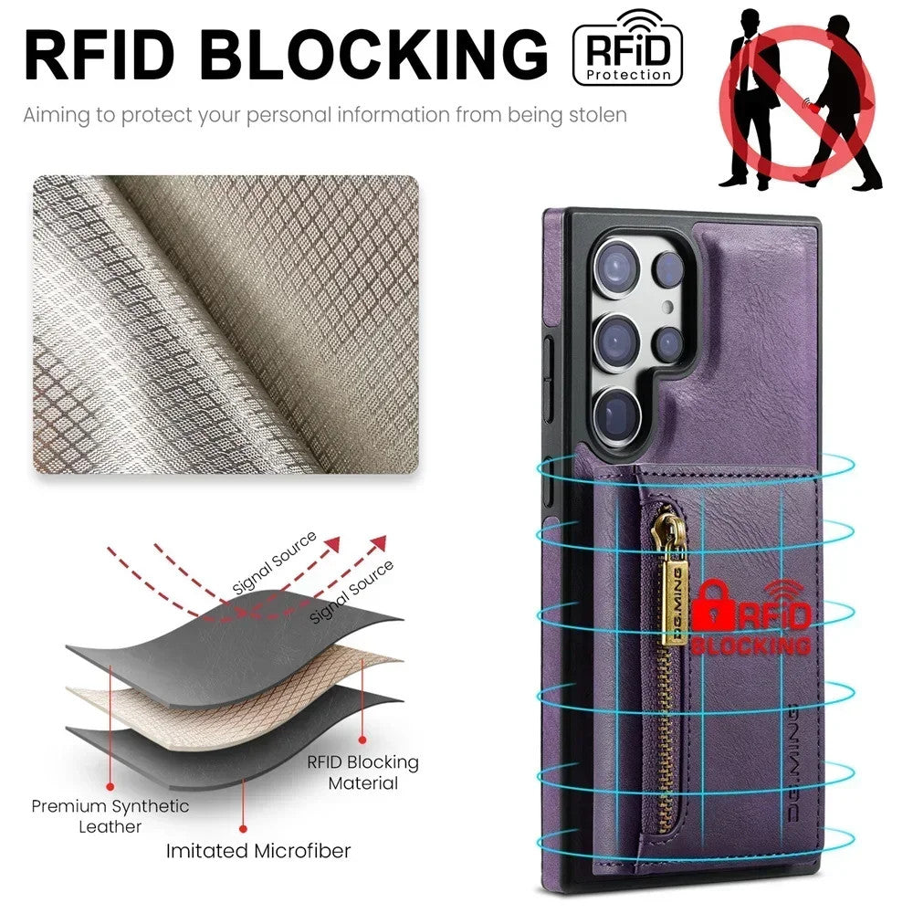 DG.Ming RFID Blocking Retro Flip Leather Case For Samsung Galaxy S25 S24 S22