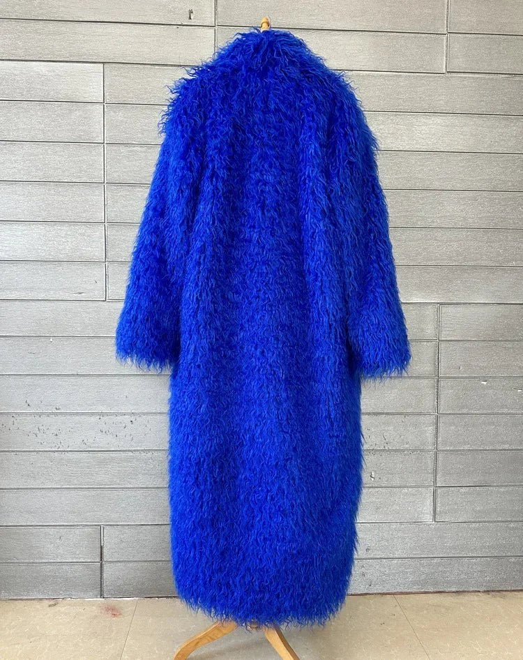 Faux Fur Jacket Women Long Coat Thick Fluffy Winter Warm Shaggy Overcoat Open