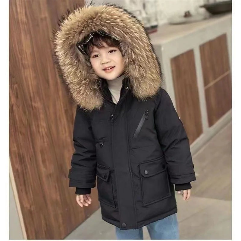 -30℃ Winter Kids Padded Jacket Children Thick Plus Velvet Warm Parkas Coat