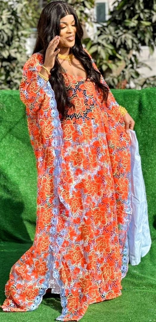 Traditional African Women's Bazin Riche Embroidered Long Dress Plus Size