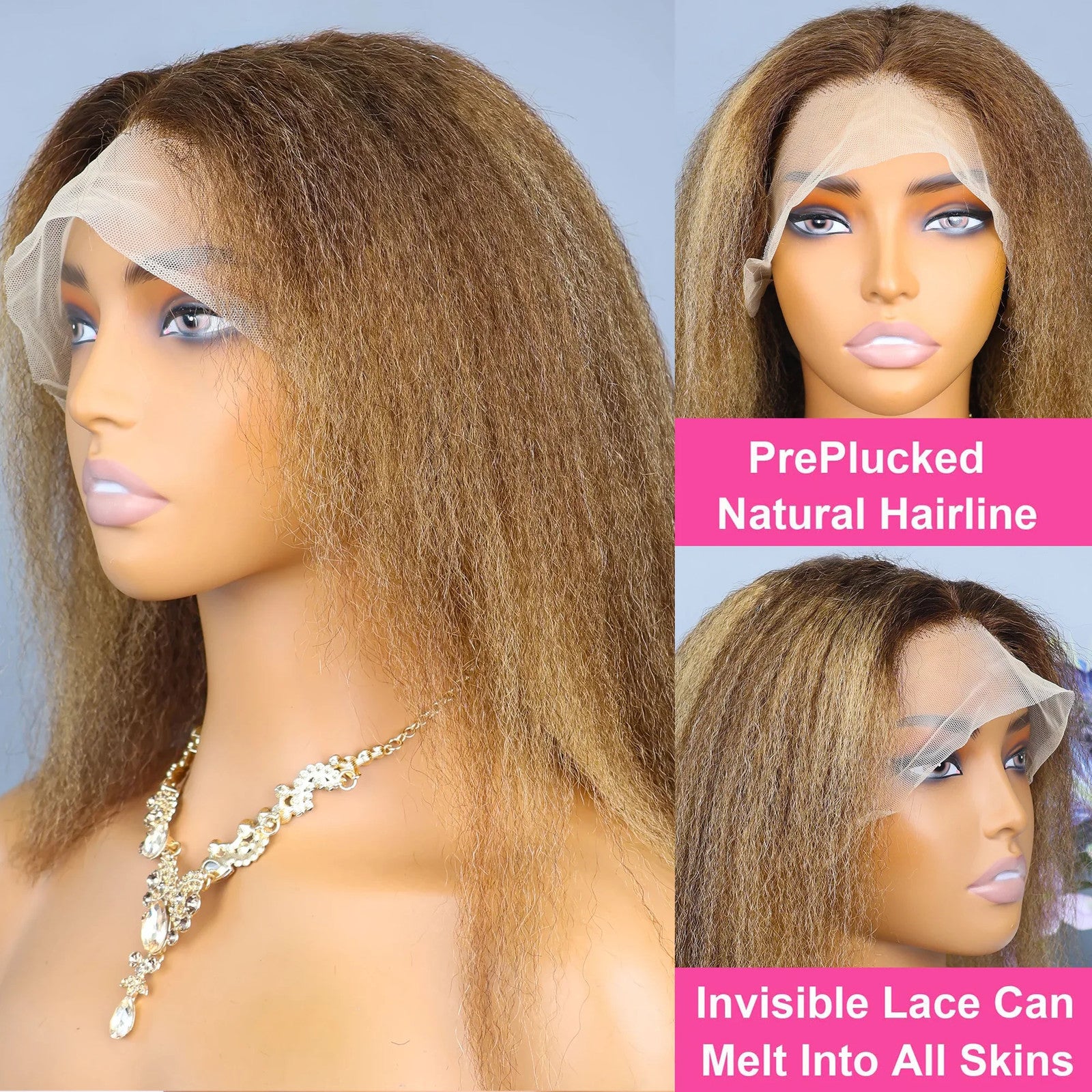 Kinky Straight 4/27 Highlight 13x4 Transparent Lace Frontal Human Hair Wigs