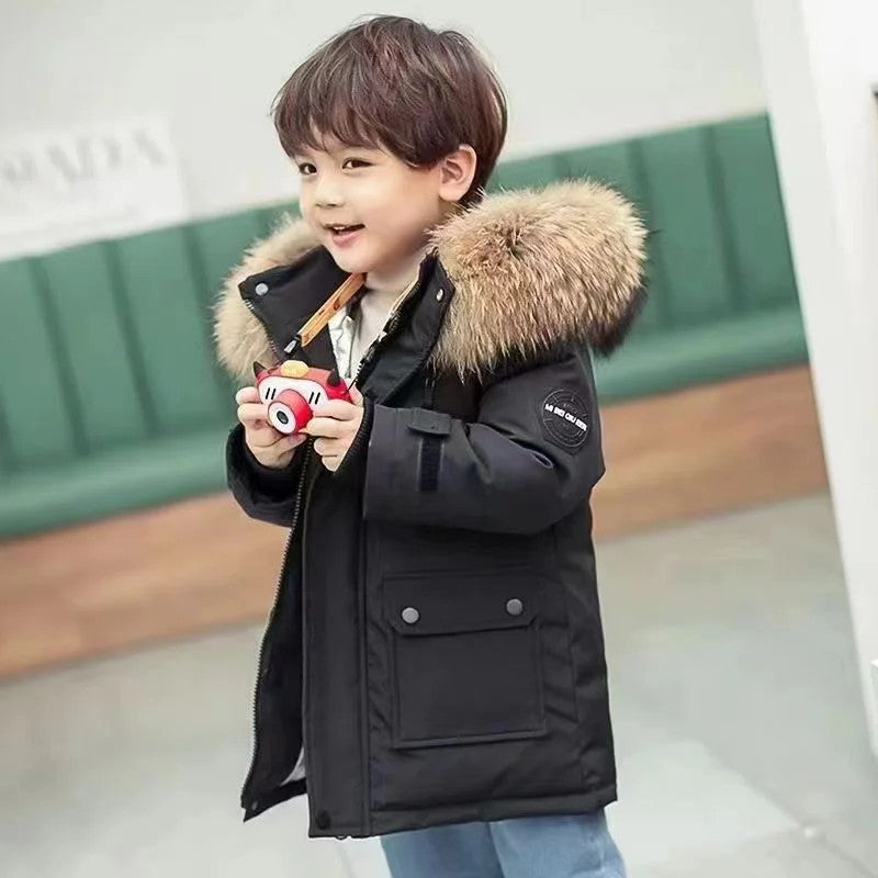-30℃ Winter Kids Padded Jacket Children Thick Plus Velvet Warm Parkas Coat