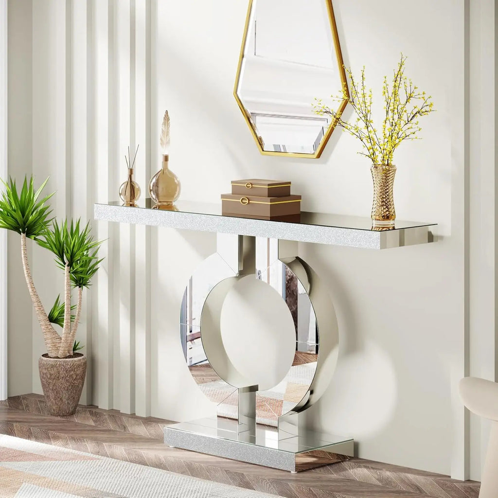 43.3-Inch (110cm)Mirrored Console Table, Modern Entryway Table with Thickened