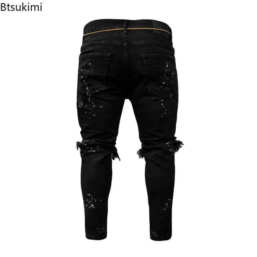 New 2025 Ripped Hole Jeans for Men Hip Hop Cargo Pant Distressed Denim Jeans