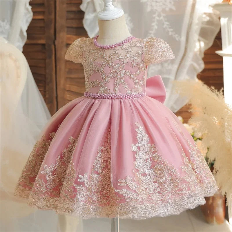 Girls And Toddler Long Sleeve Lace Birthday Tutu Princess Dress