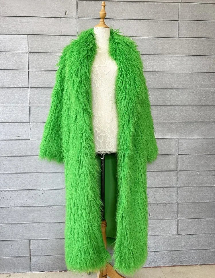 Faux Fur Jacket Women Long Coat Thick Fluffy Winter Warm Shaggy Overcoat Open