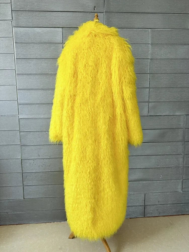 Faux Fur Jacket Women Long Coat Thick Fluffy Winter Warm Shaggy Overcoat Open