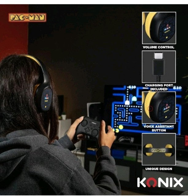Konix Pac-Man Wireless Bluetooth 5.3 Headphones for Smartphones and Tablets - 30