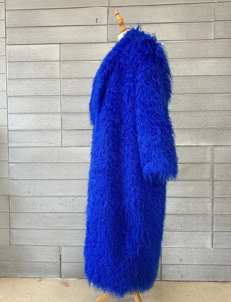 Faux Fur Jacket Women Long Coat Thick Fluffy Winter Warm Shaggy Overcoat Open