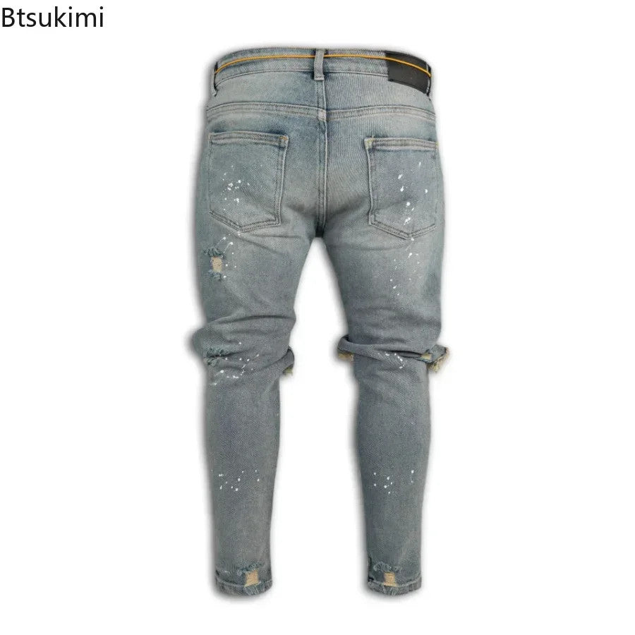 New 2025 Ripped Hole Jeans for Men Hip Hop Cargo Pant Distressed Denim Jeans