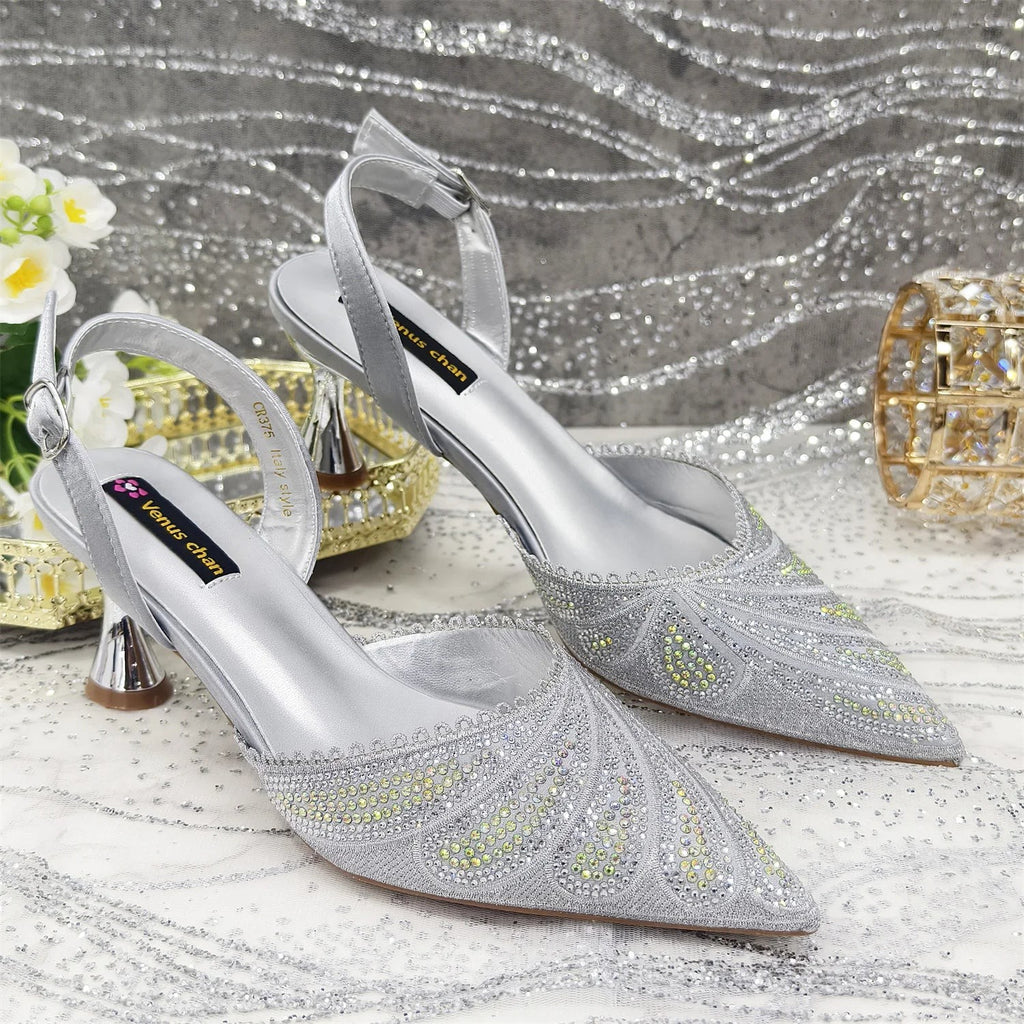 Women's Italian Diamond Studded Shoes and Bag Matching Set