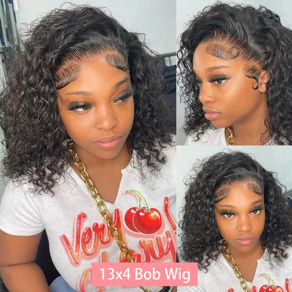 200% Short Curly Bob Wigs Lace Front Human Hair Wigs 13x4 4x4 Deep Wave Lace