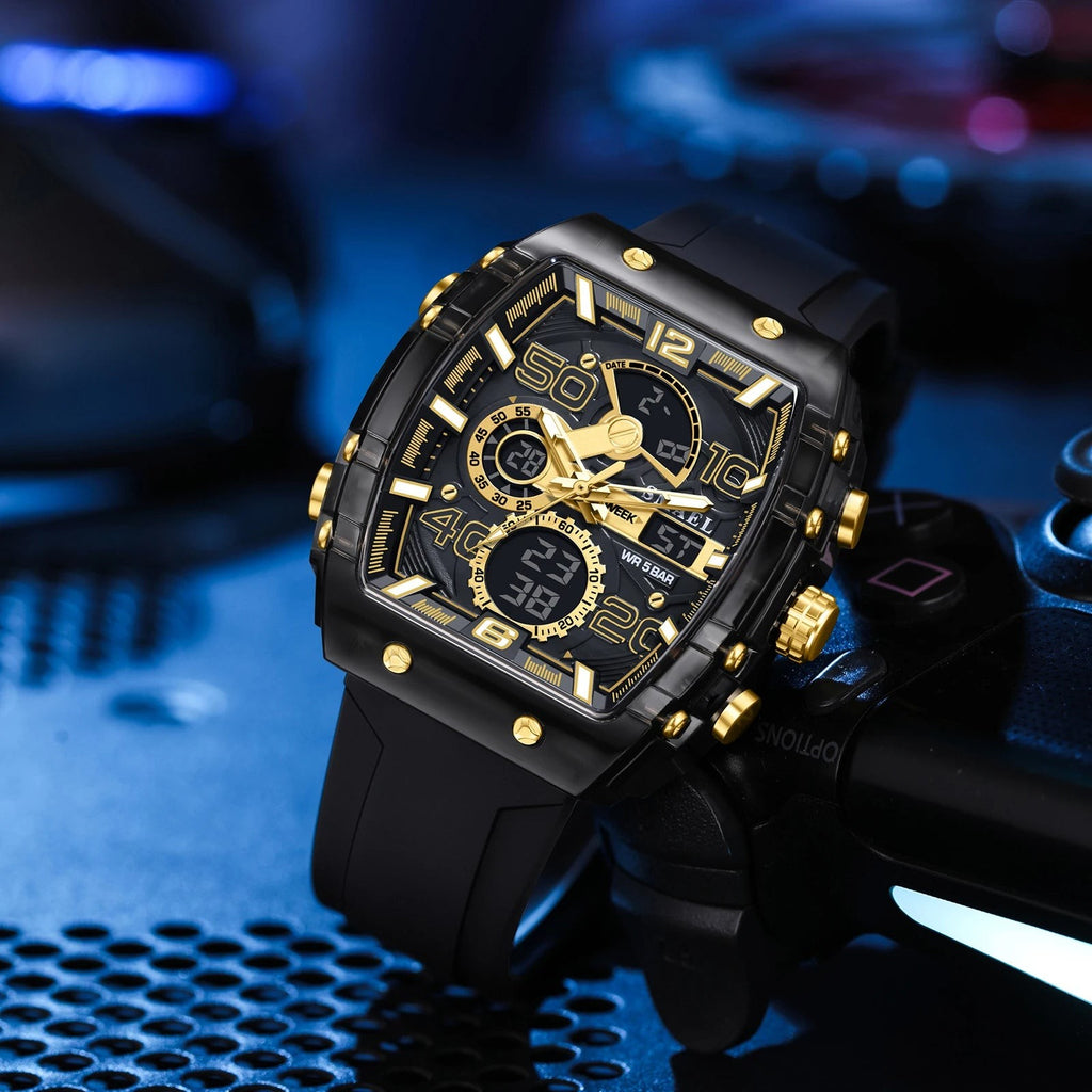 Men's 8109 electronic watch fashion square dual display waterproof luminous