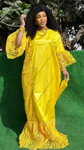 Traditional African Women's Bazin Riche Embroidered Long Dress Plus Size