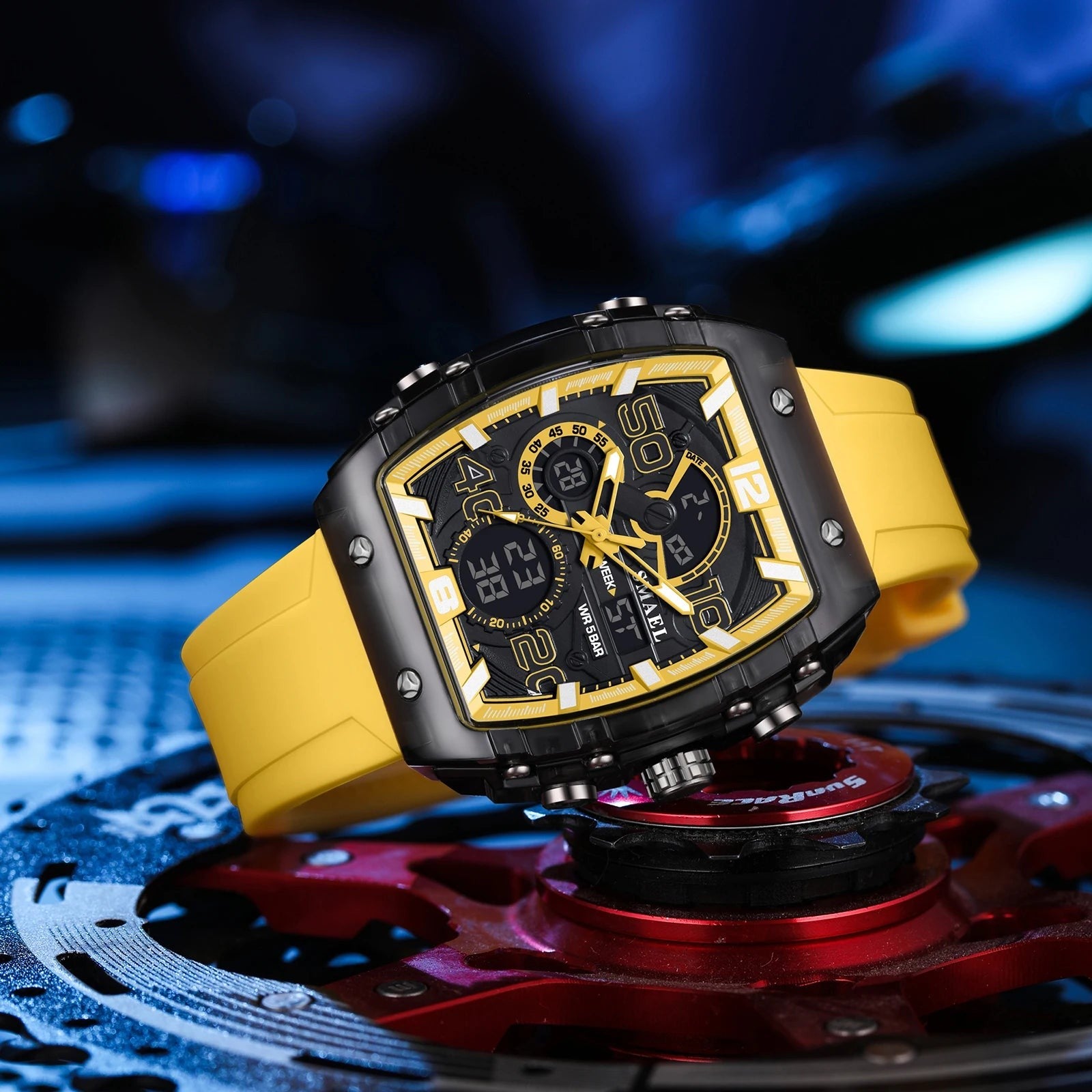 Men's 8109 electronic watch fashion square dual display waterproof luminous
