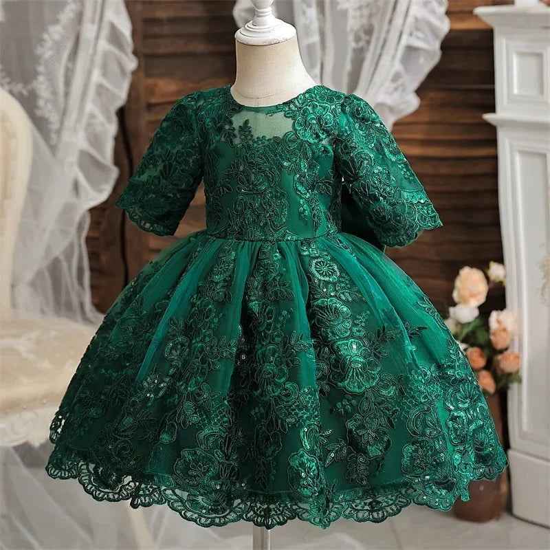 Girls And Toddler Long Sleeve Lace Birthday Tutu Princess Dress