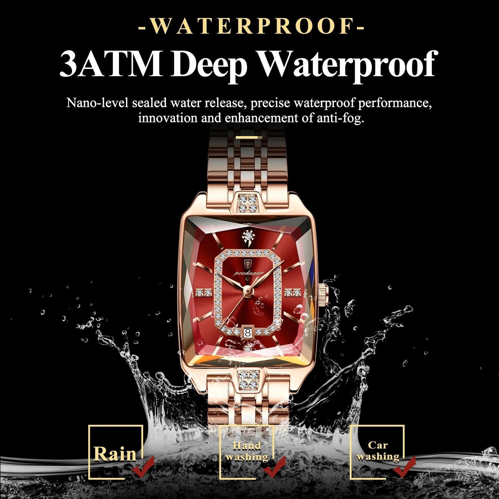 Luxury Elegant Watch For Women Date Waterproof Rectangle Ladies Watch