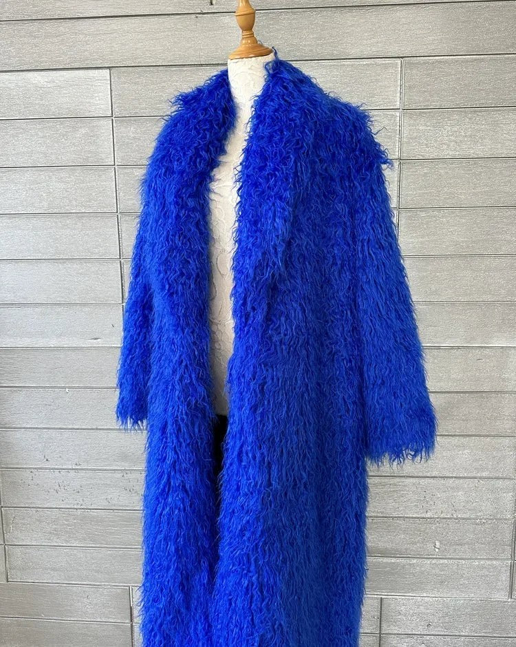 Faux Fur Jacket Women Long Coat Thick Fluffy Winter Warm Shaggy Overcoat Open