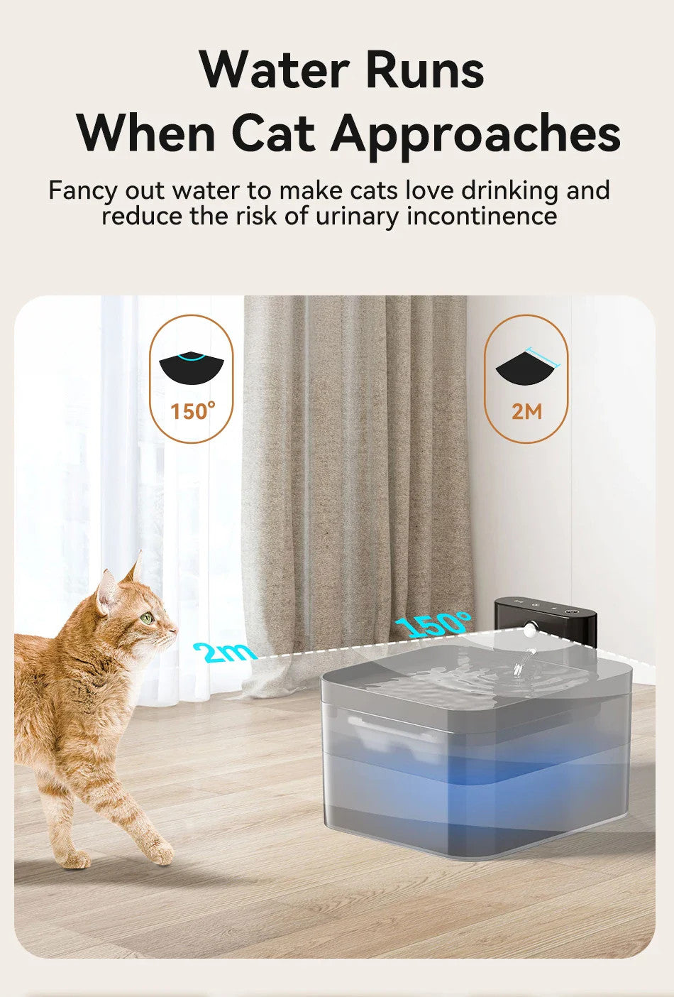 Wireless Automatic Cat Water Fountain 2600mAh Dispenser For Dog And Cat