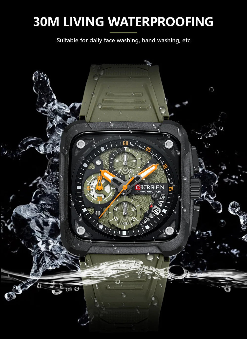 Mens Fashion Quartz Business Silicone Sport Chronograph Watch