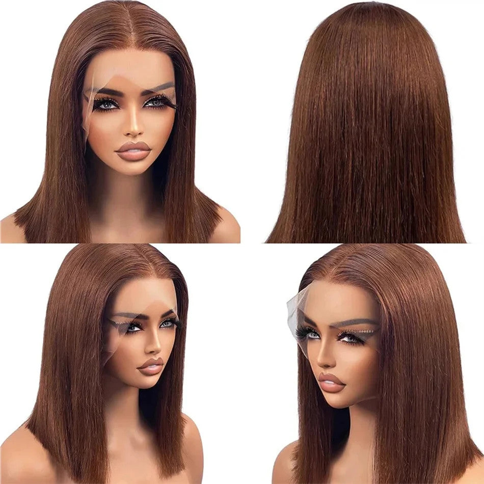12A Double Drawn 210% Density Bone Straight Hair Bob Wig 13x4 Lace Front Wig