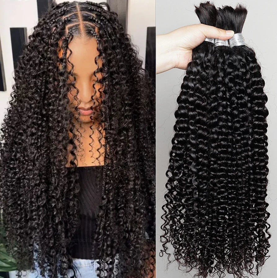 100% Human Hair Bulk for Braiding 1 Bundle Jerry Curly Natural Black Indian