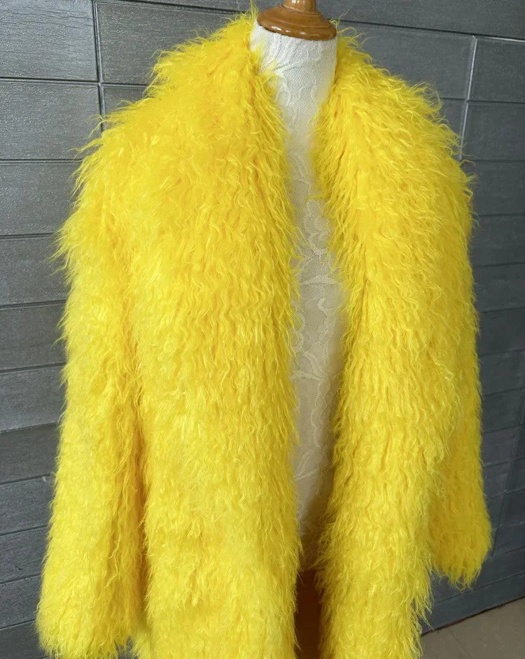 Faux Fur Jacket Women Long Coat Thick Fluffy Winter Warm Shaggy Overcoat Open